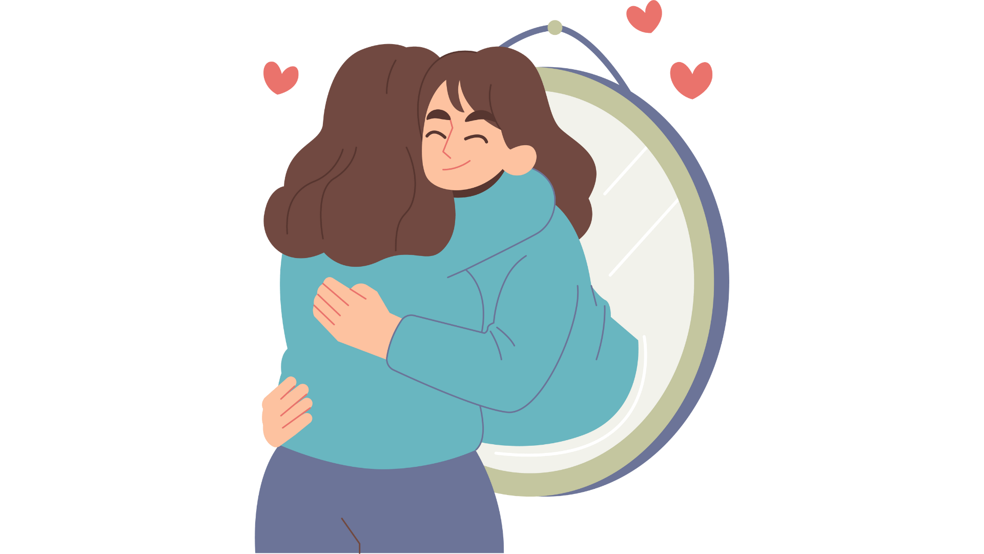 odbicie w lustrze przytula osobę przeglądającą się - self love