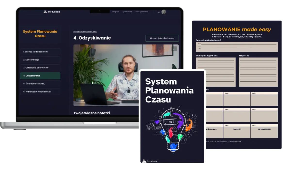 Produkacja OS — widok platformy na laptopie i telefonie